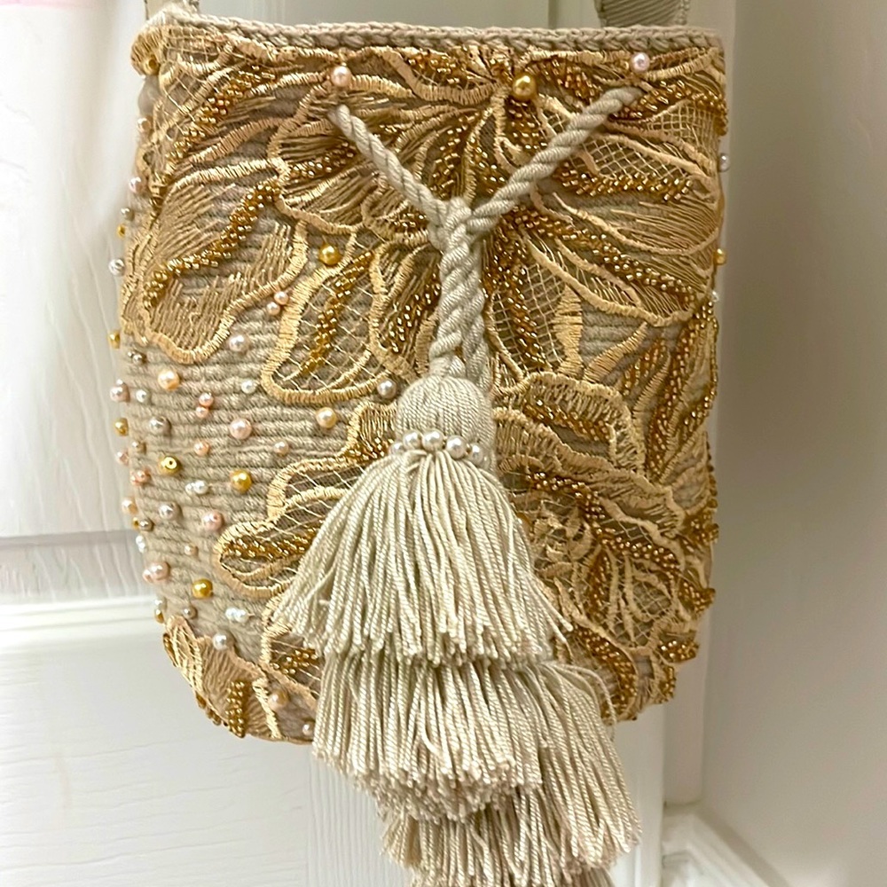 Handmade and hand beaded shoulder bag